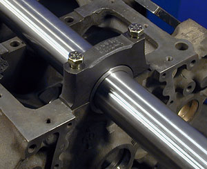 BHJ 2-Inch Precision Support Bar and Main Bearing Adapter Rings Installed in a Block
